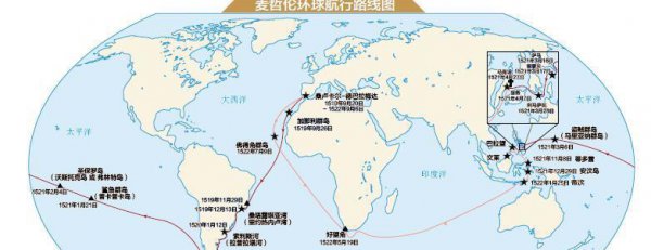 麦哲伦环球航行路线地图