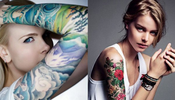 欧美女孩的花臂纹身造型超酷！