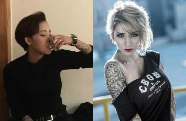 短发配纹身图案