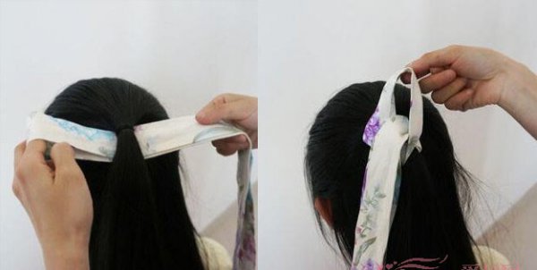 复古中国风唯美汉服发带的系法图解