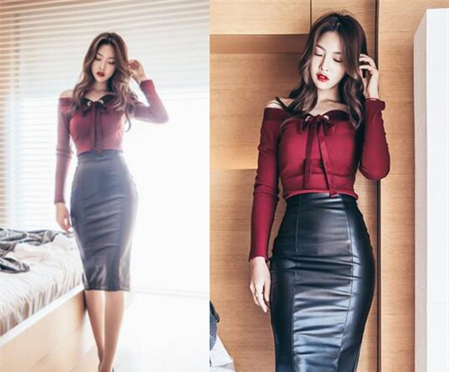 韩版女装秋装新款露肩紧身针织衫