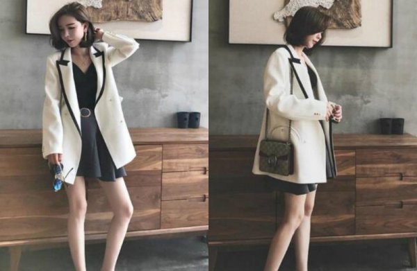矮个子女生穿西装外套