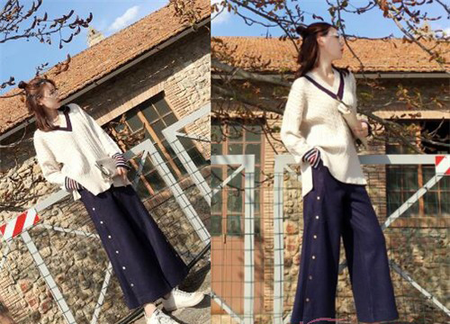 欧美风撞色V领毛衣穿出冬季时髦感