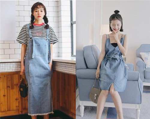 属于少女的青春牛仔吊带裙