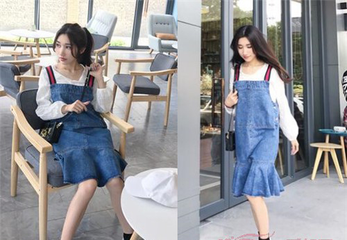 属于少女的青春牛仔吊带裙