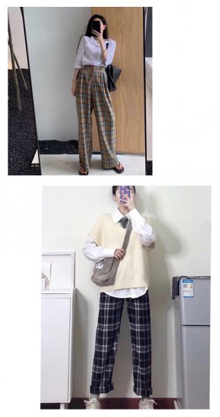 黑白方格子阔腿裤搭配什么上衣好看