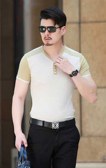中年男士潮流V领短袖T恤