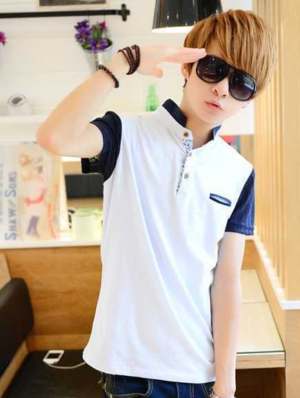 韩版夏季男短袖高领T恤