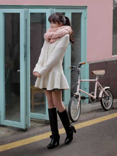 冬季淑女风韩版纯白色毛呢外套