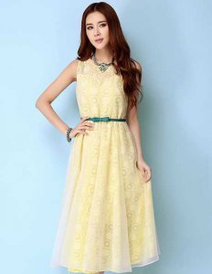 韩国短袖蕾丝甜美连衣长裙 韩国蕾丝短袖连衣裙甜美优雅款