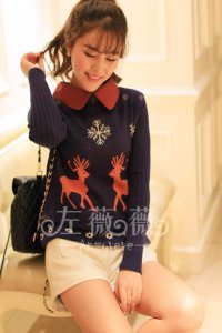 韩版小鹿图案甜美针织衫 韩式小鹿元素的甜美风针织上衣