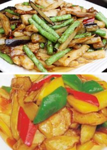 地方特色美食：水煮肉片+地三鲜 水煮肉片与地三鲜：品味地方美食