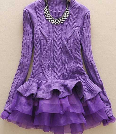 春季紫色毛衣裙搭配效果图