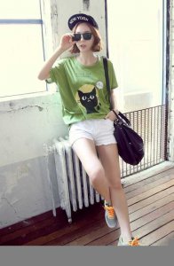 个性韩版猫咪短袖T恤 时尚韩风猫咪短袖衫