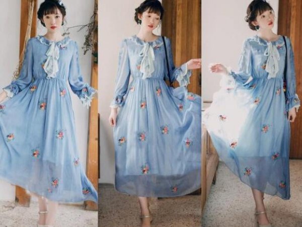 2023女式流行的蓝色长裙