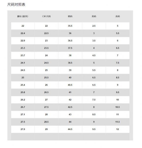 nike尺码表是怎么样的