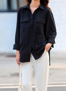 女士黑衬衫下身配什么 黑色衬衫搭配小黑裤