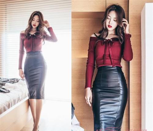 韩版女装秋装新款露肩紧身针织衫图片