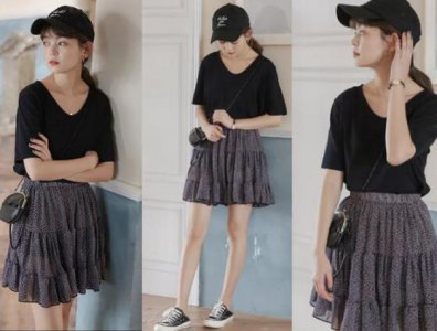 黑t恤白裙子搭配 纯黑色T恤配什么裙子？