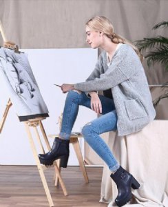 女款长靴子 冬季新款他她女粗高跟靴子