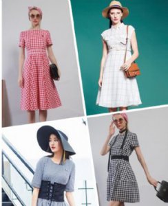 曼诺比菲女装图片 曼诺比菲格子连衣裙演绎轻复古风